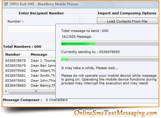 Screenshot of Online Bulk SMS Blackberry 8.2.1.0