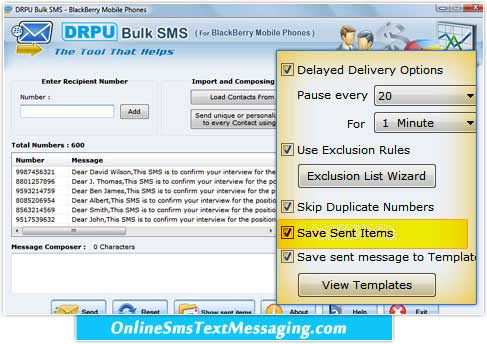 Online Blackberry Text Messaging screenshot