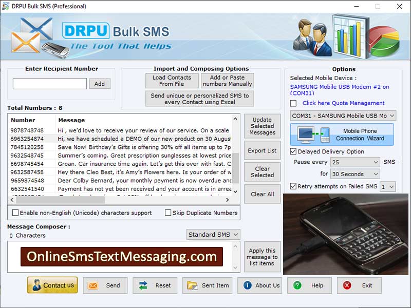 Screenshot of Online Bulk SMS GSM 8.2.1.0