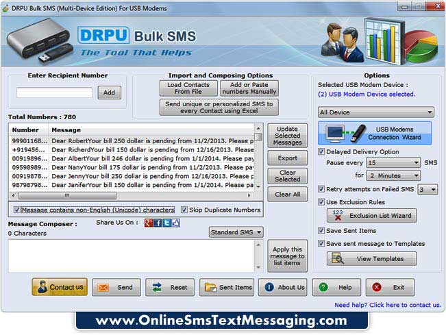 Modems Text Messaging Program screenshot